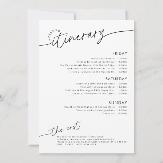 Minimale reisroute van Bachelorette Party Kaart (Achterkant)