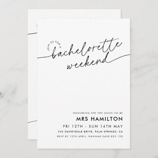 Minimale reisroute van Bachelorette Party Kaart (Voorkant / Achterkant)