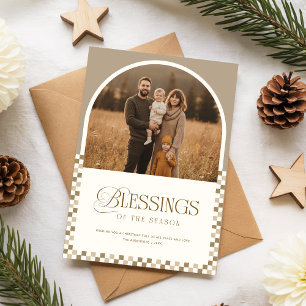 Minimale Religieuze Familieboog Foto Kerstmis Feestdagenkaart