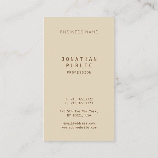 Minimale rendabele moderne legante beige Sjabloon Visitekaartje (Achterkant)