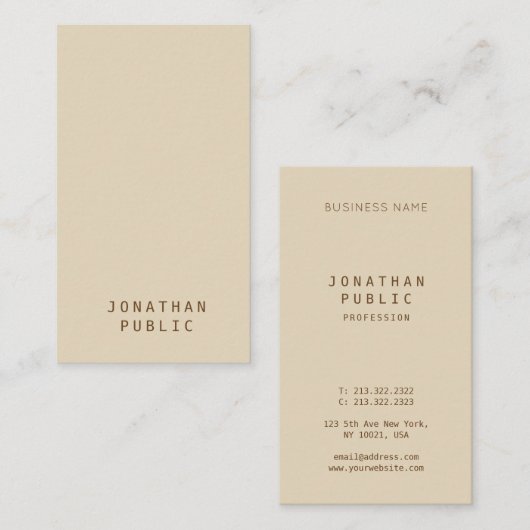 Minimale rendabele moderne legante beige Sjabloon Visitekaartje (Voorkant / Achterkant)