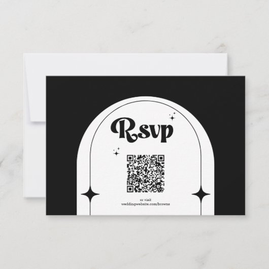 Minimale Retro Arch Black en White Wedding RSVP Ca (Voorkant)