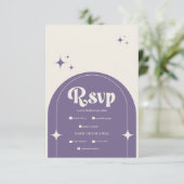 Minimale Retro Arch Paarse Bruiloft RSVP Kaartje (Staand voorkant)