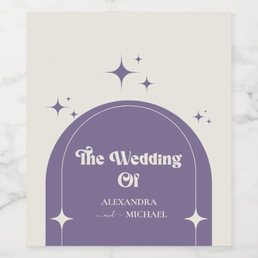 Minimale retro Arch Paarse bruiloft Wijn Etiket (Enkel label)