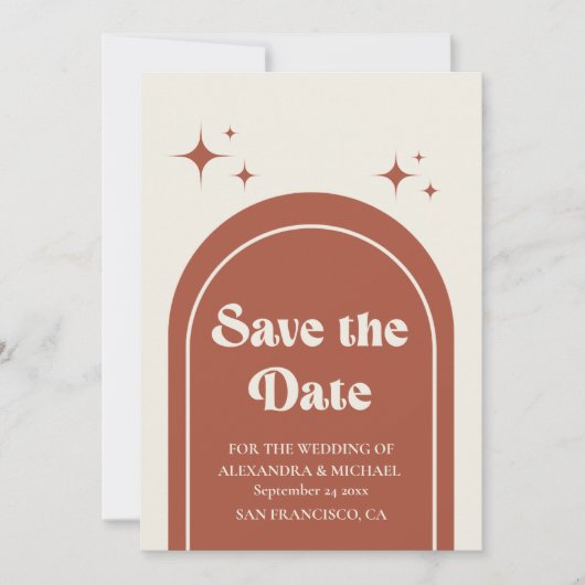 Minimale retro Arch Terracotta Wedding Save The Date (Voorkant)