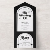 Minimale Retro Arch Zwart en Wit Bruiloft All In One Uitnodiging (Binnen)