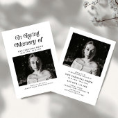 Minimale retro-begrafenisfoto in liefdevol geheuge kaart