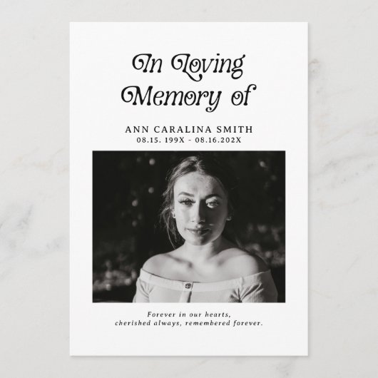 Minimale retro-begrafenisfoto in liefdevol geheuge programmakaart (Voorkant)