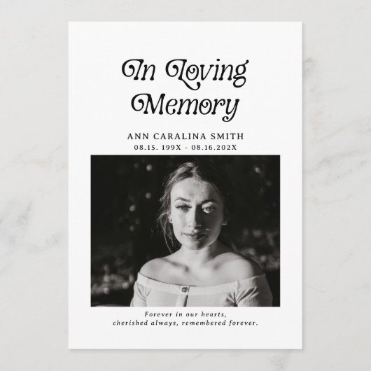 Minimale retro-begrafenisfoto in liefdevol geheuge programmakaart (Voorkant)