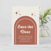 Minimale Retro Boog Terracotta Trouw Save The Date (Staand voorkant)
