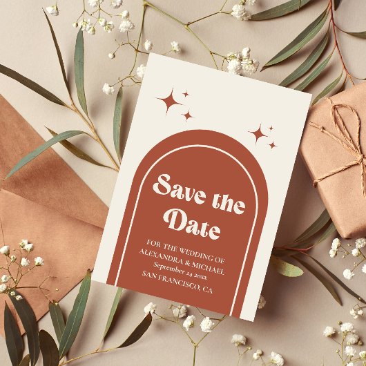 Minimale Retro Boog Terracotta Trouw Save The Date