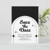 Minimale Retro Boog Zwart en Wit Save The Date (Staand voorkant)