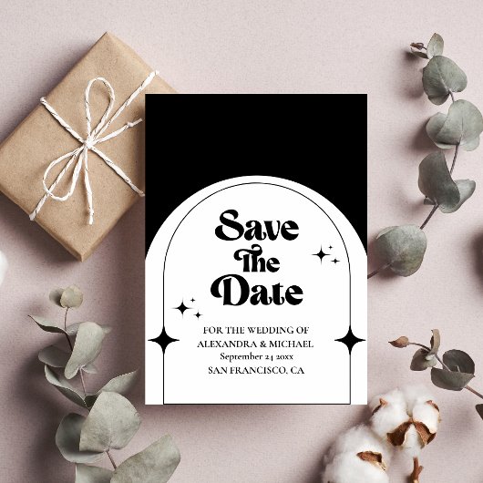 Minimale Retro Boog Zwart en Wit Save The Date