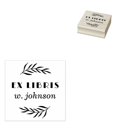 Minimale Retro Botanische tak Ex Libris Boekplaat Rubberstempel (Gestempeld)
