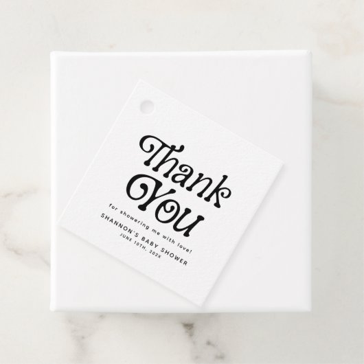 Minimale Retro Bruiloftsfeest in Zwart en Wit Bedankjes Labels (In situ)