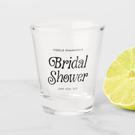 Minimale Retro Bruiloftsfeest in Zwart en Wit Shot Glas (Voorkant)