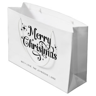 Minimale Retro Chic Zwart & Wit Vrolijk Kerstfeest Groot Cadeauzakje