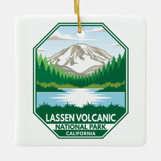 Minimale retro Emblem in het nationaal park Lassen Keramisch Ornament (Voorkant)