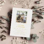 Minimale retro Font White & Gold Photo Wedding Folie Uitnodiging