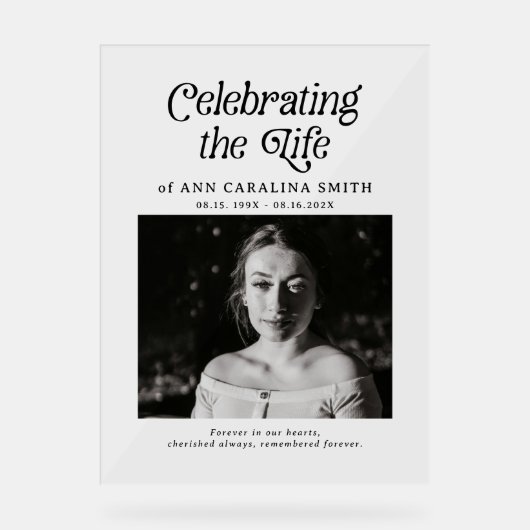 Minimale Retro Funeral Order of Service Teken Acryl Bord (Voorkant)