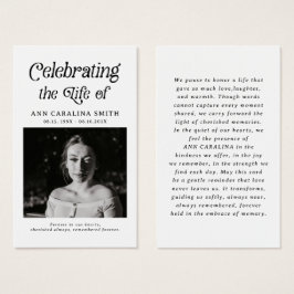 Minimale Retro Funeral Photo Memorial Gebed Visitekaartje