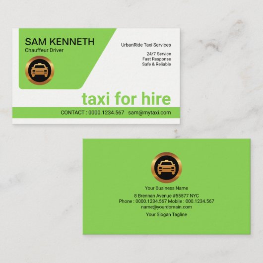 Minimale Retro Green Tab Taxi-driver Visitekaartje (Voorkant / Achterkant)