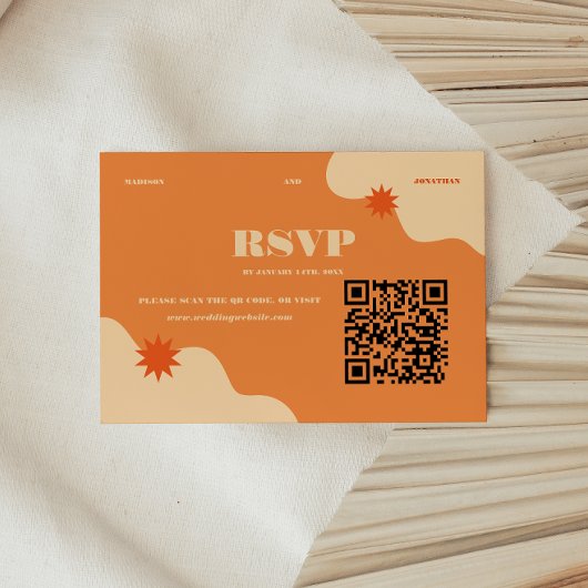 Minimale Retro Kleurrijke Zomer Huwelijk QR Code RSVP Kaartje