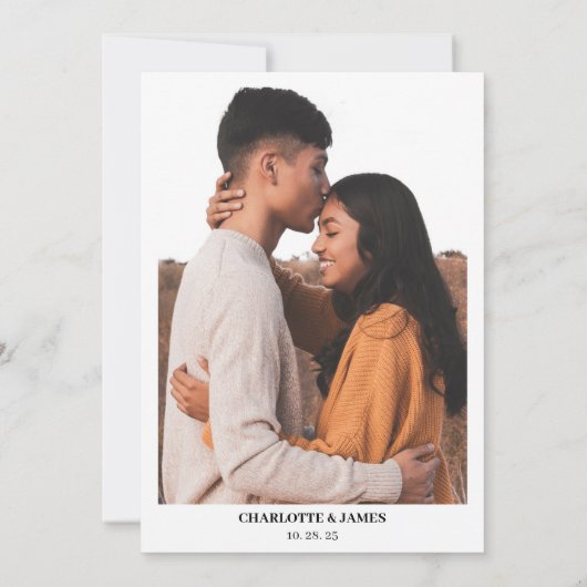 Minimale retro Moderne bruiloft met fotoscript Kaart (Achterkant)