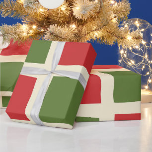 Minimale retro moderne kerstcheck groot patroon cadeaupapier