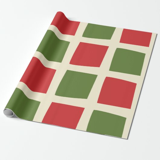 Minimale retro moderne kerstcheck groot patroon cadeaupapier (Uitgerold)