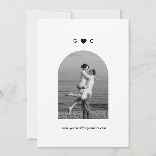 Minimale Retro Script & Hart 70s bruiloft Monogram Kaart (Achterkant)