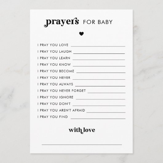 Minimale Retro Script Prayers voor Baby Baby showe Advieskaart (Voorkant)