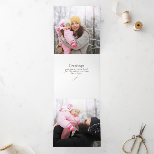 Minimale retro-startpunten in wintersneeuw drieluik wenskaart (Binnen)