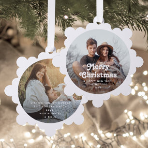 Minimale Retro Typografie 2 Foto Prettig Kerstfees Ornament Kaart