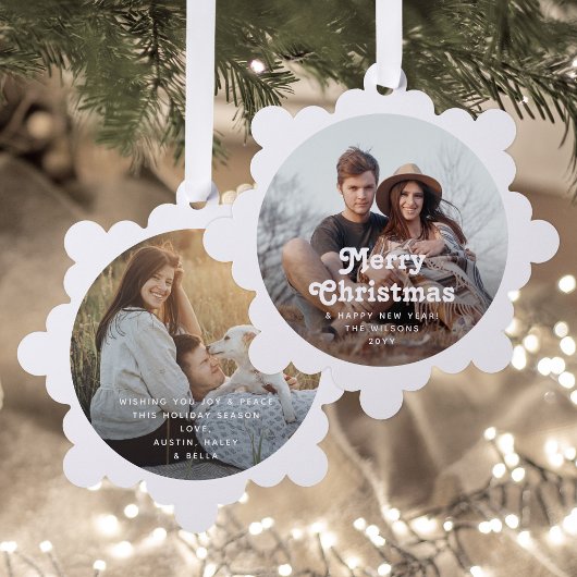 Minimale Retro Typografie 2 Foto Vrolijk Kerstfees Ornament Kaart