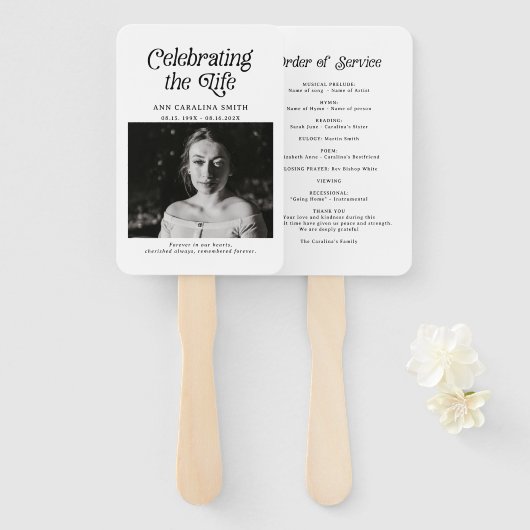 Minimale Retro Uitvaartdienst Order of Service Handwaaier (Voorkant en achterkant)