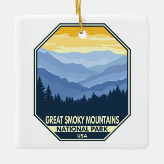 Minimale retro van het nationaal park Great Smoky Keramisch Ornament (Voorkant)