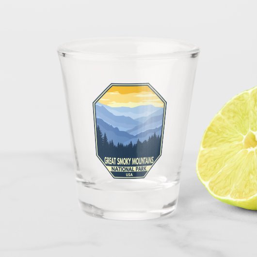 Minimale retro van het nationaal park Great Smoky  Shot Glas (Voorkant)