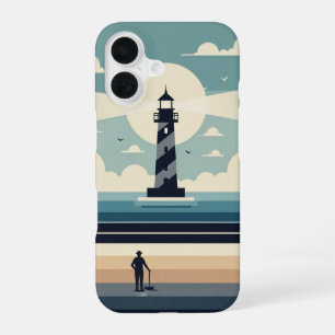 Minimale Retro Vuurtoren iPhone 16 Hoesje