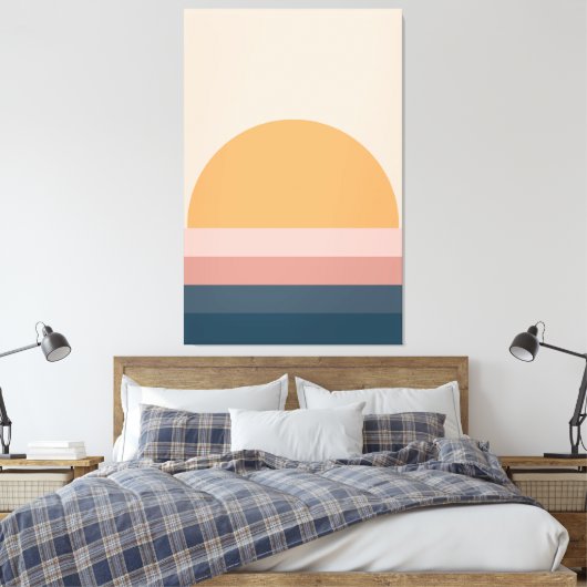 Minimale retro zonsondergang - neutraal canvas afdruk (Insitu (Slaapkamer))