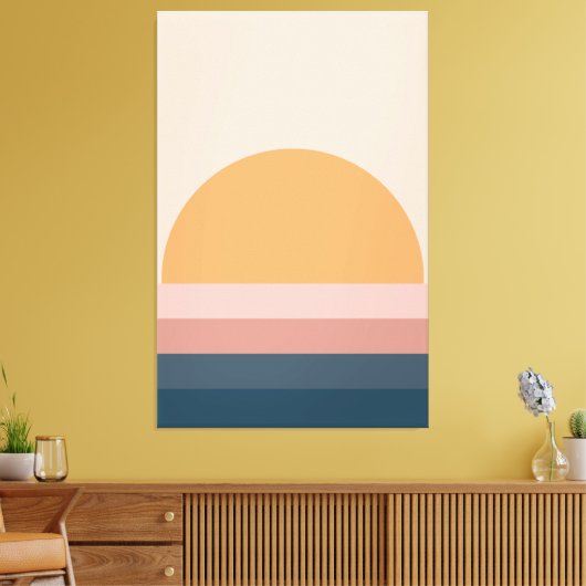 Minimale retro zonsondergang - neutraal canvas afdruk (Insitu (Woonkamer))
