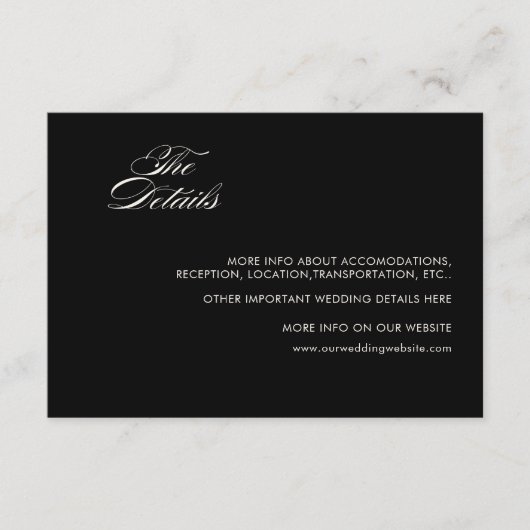 Minimale retro zwart oud geld bruiloft details kaa informatiekaartje (Voorkant)