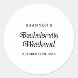 Minimale Retro Zwarte en Witte Bachelorette Weeken Ronde Sticker
