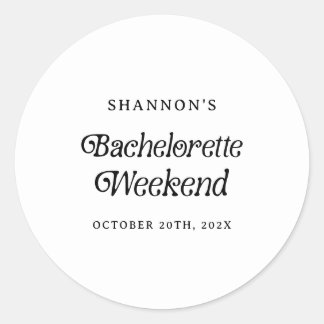 Minimale Retro Zwarte en Witte Bachelorette Weeken Ronde Sticker