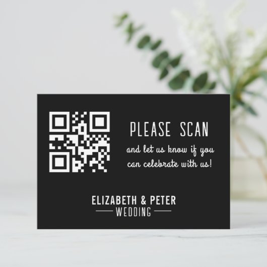 Minimale Retro Zwarte Witte Trouwdag RSVP Kaartje (Staand voorkant)