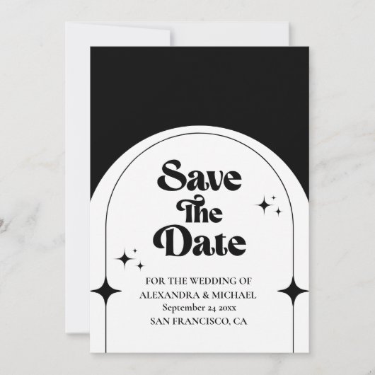 Minimale Retroboog zwart en wit sparen de Datum Save The Date (Voorkant)