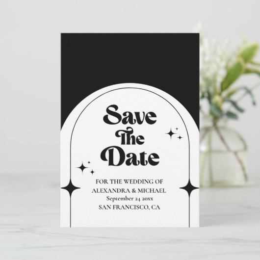 Minimale Retroboog zwart en wit sparen de Datum Save The Date (Staand voorkant)