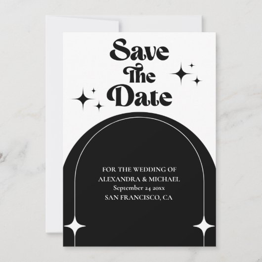 Minimale Retroboog zwart-wit Save The Date (Voorkant)