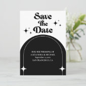Minimale Retroboog zwart-wit Save The Date (Staand voorkant)