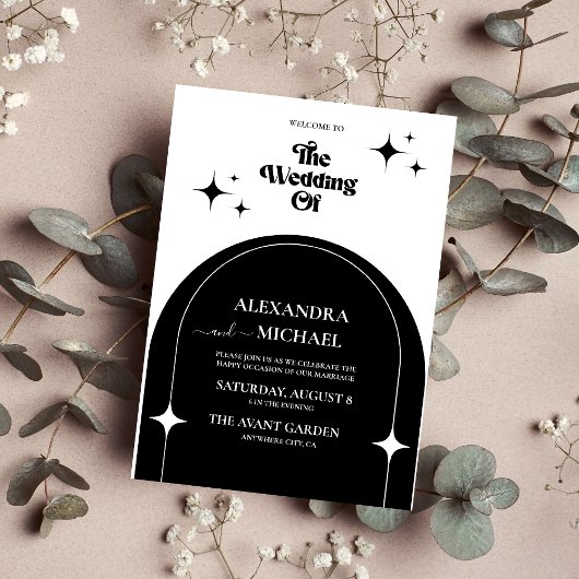 Minimale Retroboog zwarte en witte uitnodiging